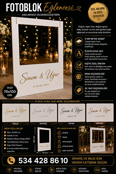 Dream glass FOTOBLOK EĞLENCESİ 70X100 CM KİŞİYE ÖZEL DÜĞÜN NİŞAN V.B