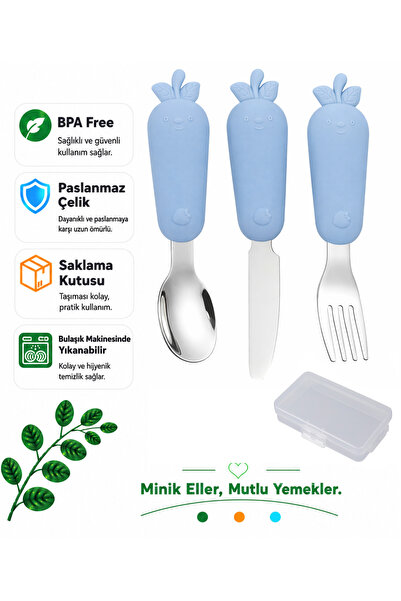 jojobebek Buzmavisi Figürlü Premium Çocuk BPA Free Paslanmaz Çelik Uçlu Çatal...