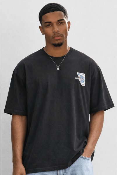 Respire Tricou supradimensionat pentru bărbați Itsbyzey cu broderie, negru