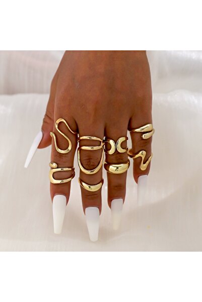 Choice1 J3011-1 8Pcs/Set Fashion Irregular Lines Water Drop Rings for Women M...