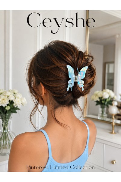 CeyShe Pinterest Shiny Ice Blue Acrylic Butterfly Claw Clip Durable Hairpin Color Changing Hair Clip