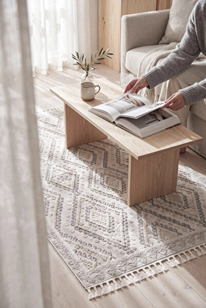 Eliz Home Krem Renk Modern Dokuma Halı Bukleli Yumuşak Halı Oturma Odası Salo...