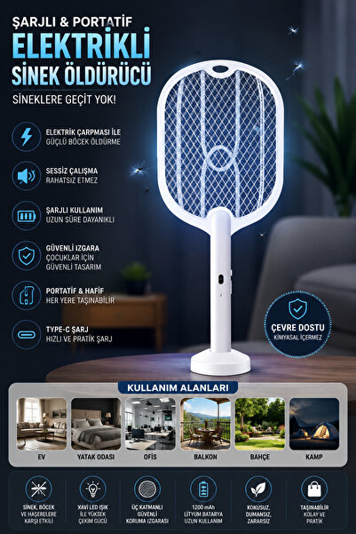 nextbuy Şarjlı Sinek Öldürücü Sivrisinek Raketi Elektrikli Karasinek Haşere K...