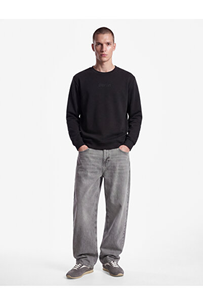 Koton Three Threaded Ribbed Regular Fit Printed Crew Neck Long Sleeve Sweatshirt