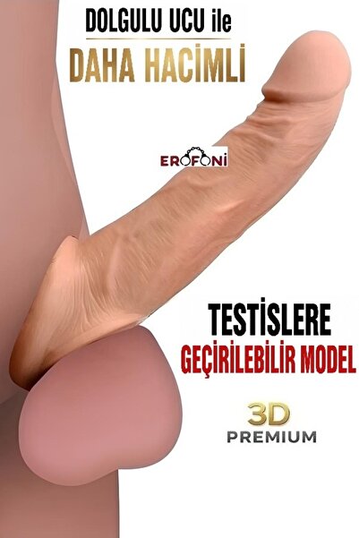 Ultra Süper Realistik Ucu 6 Cm Dolgulu 20 Cm Testise Takılmalı Uzatmalı Penis Kılıfı