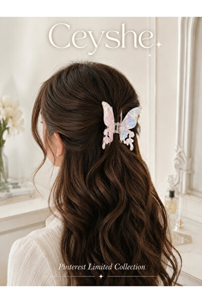 CeyShe Pinterest Shiny Powder Pink Acrylic Butterfly Claw Clip Durable Hairpi...