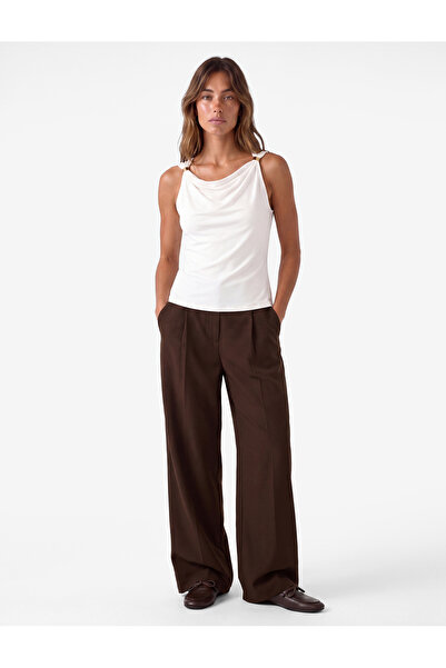 Koton Slim Fit Draped Viscose Degaje Collar Sleeveless Blouse with Metal Acce...