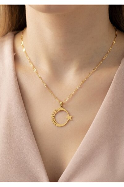 Moda Hilye www.modahilye.com Gümüş İsimli Ay Yıldız Hilal Kadın Kolye| 14k Altın Kaplama Sarı Renk - Sipariş verdikten sonra SORU CEVAP KISMINDAN İSTEDİĞİNİZ İSİMİ YAZINIZ Lütfen