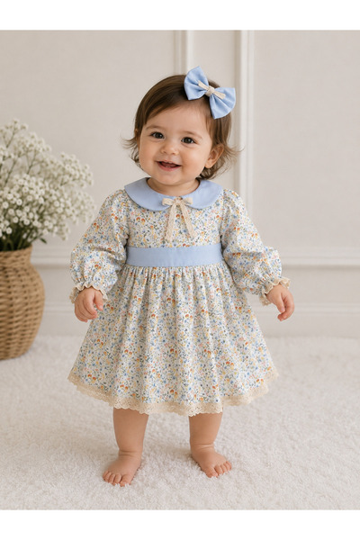 Elwirababyboutiqe Rochie cu detalii florale la guler, stil bebe
