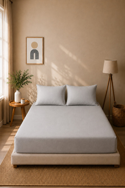 Boreas Home Set cearșaf și față de pernă elastică Natural Ranforce 180x200 cm...