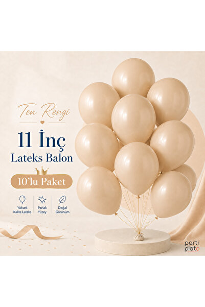 Marlon Balon Pastel Ten Rengi Lateks Balon 11 İnç 10 Adet Doğum Günü Nişan Dü...