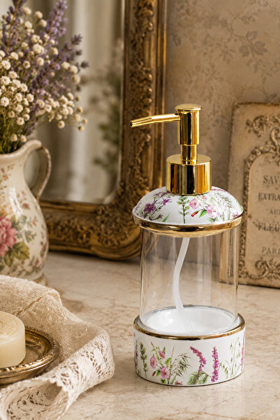 Porsima 3127-1 Dozator za tečni sapun od porcelana i stakla sa zlatnim poklop...
