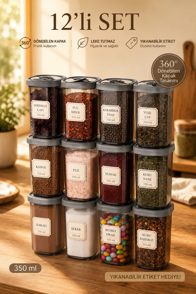 Porsima 1060 12-Piece Lock-Top Labeled Spice Jar Set-Spice Jar-Storage Contai...
