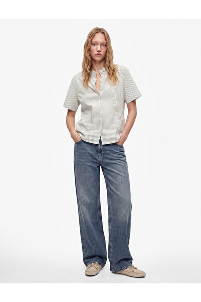 Koton Regular Fit Cotton Asymmetrical Button Detail Poplin Short Sleeve Court...