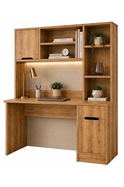 hacıbekiroğlu HBO Mobilya %100 MDF Safir Meşe Kitaplıklı Çalışma Masası 120x5...