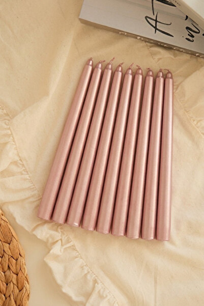 MAK CANDLE Şamdan Mum Seti 10'lu Pembe Varaklı Dekoratif Mum