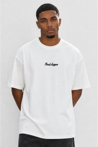 Respire Erkek Final Supper Nakışlı Oversize T-Shirt Ekru
