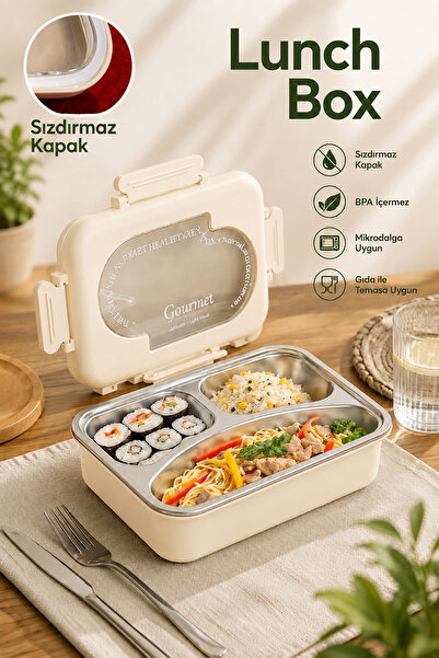 Porsima Stainless Steel 3 Compartment Vacuum Food Thermos Lunch Box Portable ...