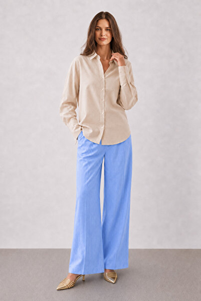LADYA COLLECTION Beige Linen Classic Cut Alba Shirt