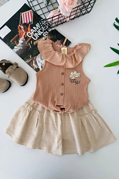 Minigimin Cicileri Costum de vară pentru fete cu broderie florală Lily, cu pa...