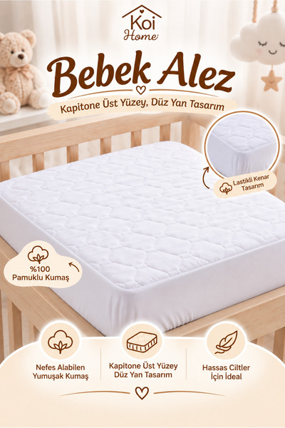 Koi Home Quilted Baby Mattress Protector 100% Cotton Liquid-Proof Elastic – W...