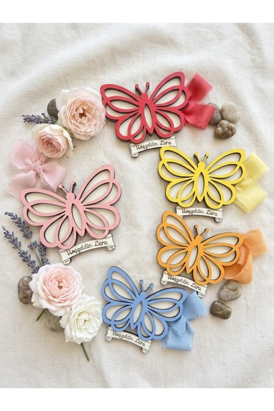 FOTO SHOP İsme Özel Ahşap Kelebek Magnet 10'lu - Bebek Doğum, Baby Shower, Ni...