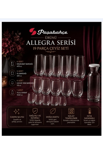 Paşabahçe 19 Parça Mega Içecek Keyfi Seti - 6 Su + 6 Meşrubat + 6 Kahve Yanı ...