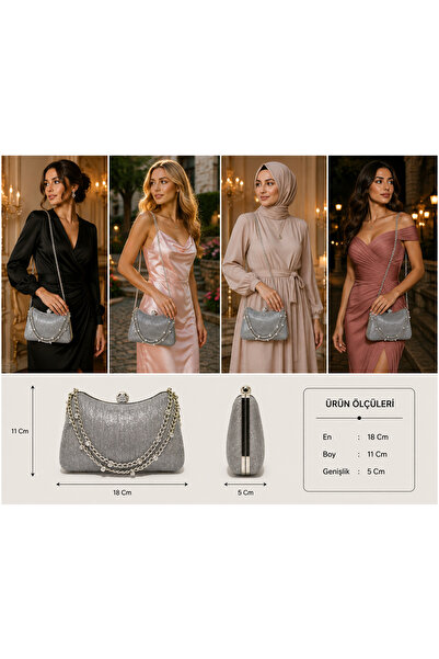 womenacs Platinum Color Laser Fabric Wavy Glitter Black Evening Dress Clutch ...