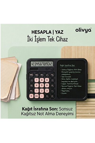 OLİVYA LCD Yazı Tabletli Hesap Makinesi - Kalemli Dijital Not Defteri ve Hesa...