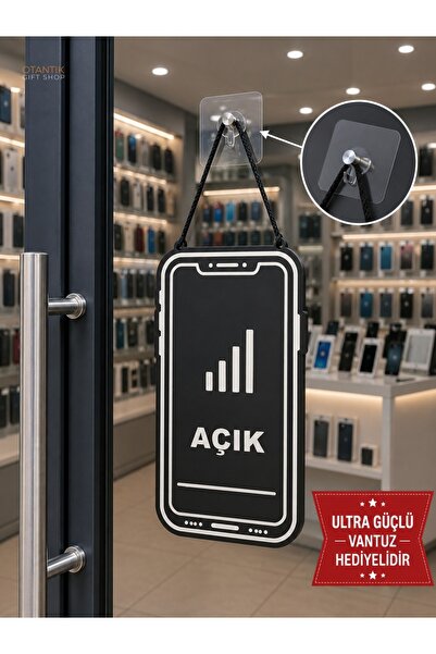Genel Markalar MDF Kapı Tabelası TELEFON Açık Kapalı Çift Yönlü Mağaza Dükkan...