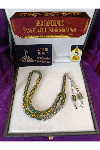 ESMEN Altın Parçacıklı Golden Rosary Tesbih Kişiye Özel Harfli Sertifikalı Ah...