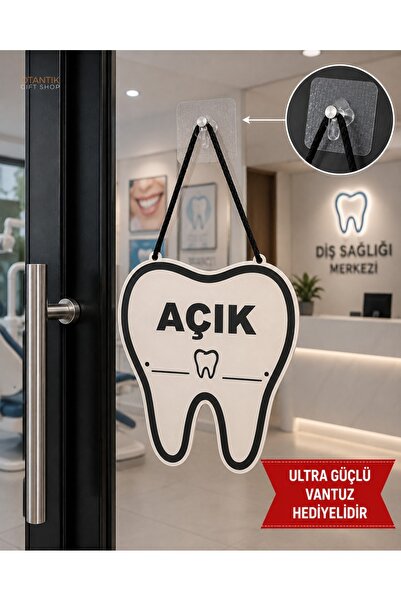 Genel Markalar MDF Kapı Tabelası DİŞ HEKİMİ Açık Kapalı Çift Yönlü Mağaza Dük...