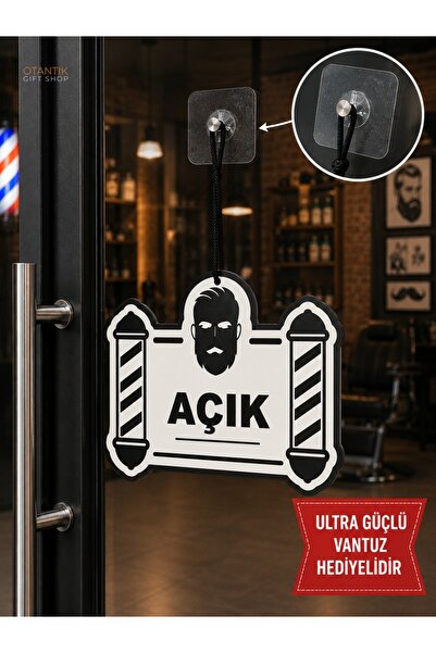 Genel Markalar MDF Kapı Tabelası BERBER Açık Kapalı Çift Yönlü Mağaza Dükkan ...