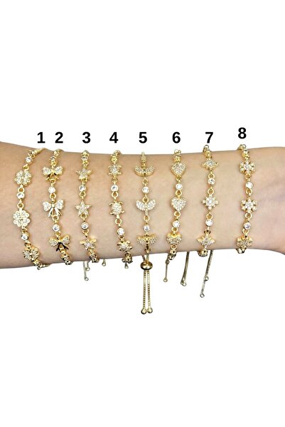 ÖZÇTAKI Steel Elevator Bracelet with Gold Zircon Stone, Adjustable Women's Br...
