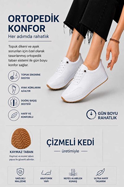 Çizmeli Kedi Orthopedic-Sole Daily Soft Comfortable Women's Leather-Look Lace...