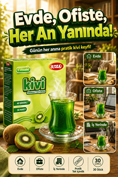 Koza Gurmelerin Seçimi Az Şekerli Kivili Çay Pratik Lezzet Kivi Aromalı Tek İçimlik Premium İçecek Tozu 30 Stick