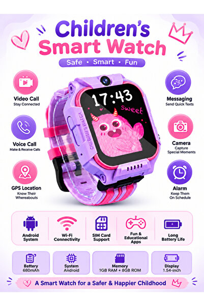 SMART BARRY Smartbarry C006 Pro Kids Smart Watch for Boys & Girls, 2.01” Big Screen, Dual Camera, Cute Cartoon Design, Fun Learning & Entertainment Watch for Children