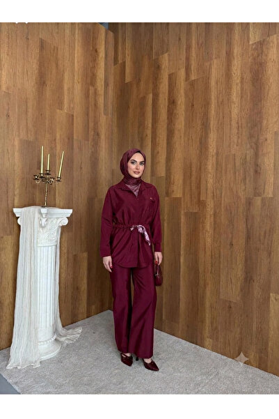 yussewear Yw Women's Scarf Belted Tunic Pants Double Set