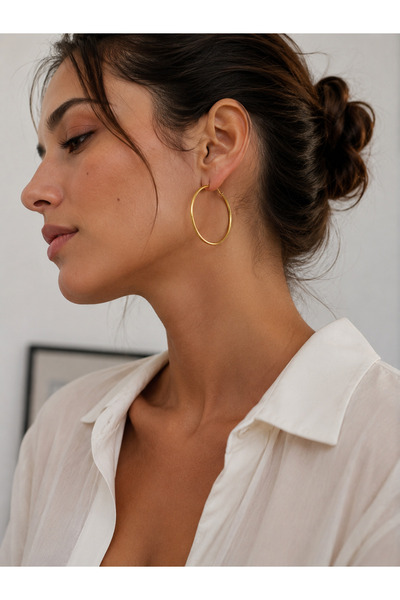 karmabijuteriaksesuar Women's Steel Hoop Earrings Gold Color Hoop Earrings
