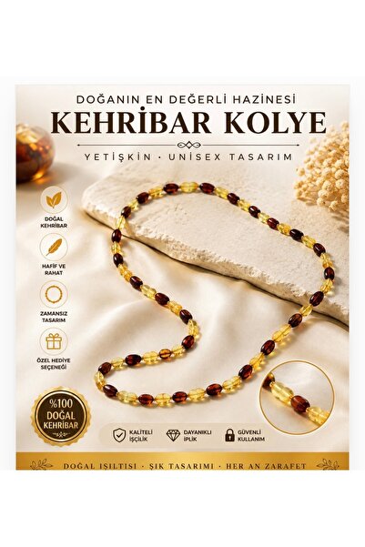 Leyandoğaltaş Orijinal Yetişkin Kehribar Kolye 50 cm – Doğal Kehribar Taşlı U...