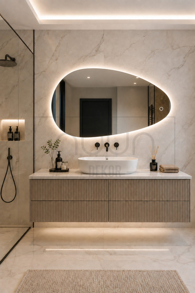 NUUN DEKOR Led Işıklı Banyo Aynası - Trafolu - Dokunmatik On-off(120X70X50 ÖL...
