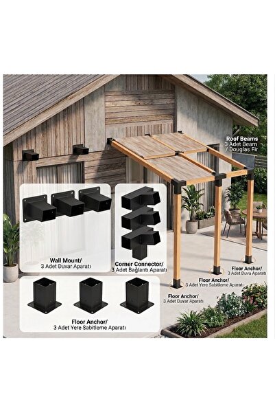 mamzdesign Pergola Seti Çardak Teras Garaj İçin sundurma Metal 90X90X2.5 mm 6...