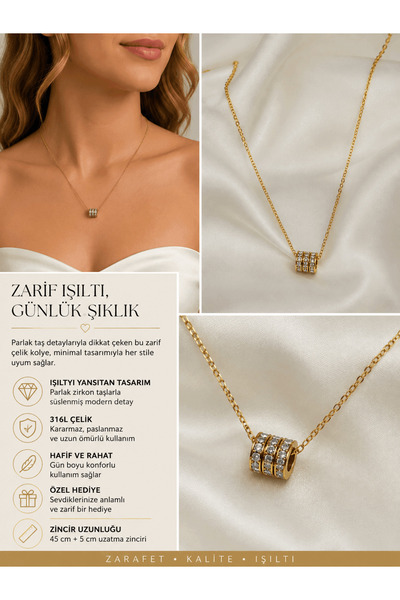 Generic Brand Zircon Stone Three Cylinder Steel Necklace
