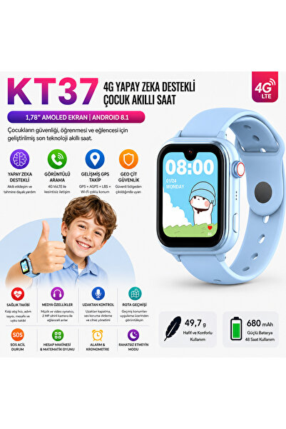 ROXİVA KT37 Wonlex 4G SIM Kartlı Çocuk Akıllı Saat 1.78" AMOLED GPS Görüntülü...