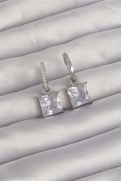 Inure Jewelry Brass Silver Color Square Zircon Stone Hoop Earrings