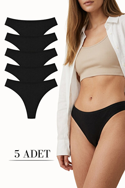LİBELLA İÇ GİYİM Women's Black Thong Panties Cotton Lycra Flexible Comfortabl...