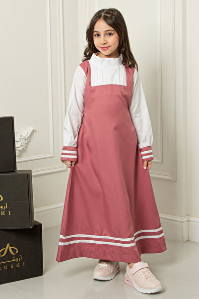 arushi Girls' primary school apron, two lines, white