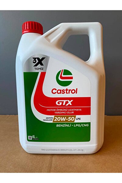 CASTROL GTX 20W-50 Sentetik 4 Litre Motor Yağı TAZE ÜRETİM (04/2026 Üretim)