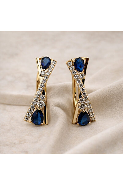 XUPING JEWELRY Cercei placati cu aur 18k si pietre Zirconiu, culoare albastru