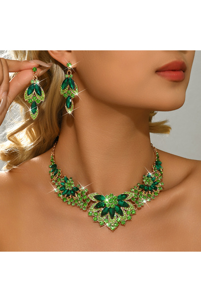 choice2 80834406-Green 3 Pieces of High-End Design Necklace Earrings Two-Piec...